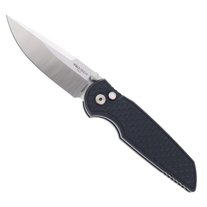 Pro-Tech Knives TR-3 Integrity Button Lock Manual Folding Knife Relic Textured Black Handle Satin Magnacut INT1105-LTD