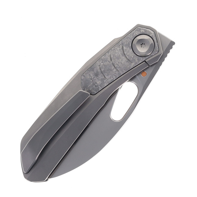 Poikilo Folding Knife Grey Titanium Handle M398 Plain Edge