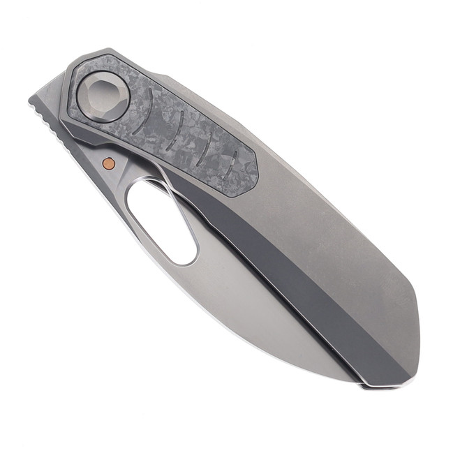 Poikilo Folding Knife Grey Titanium Handle M398 Plain Edge