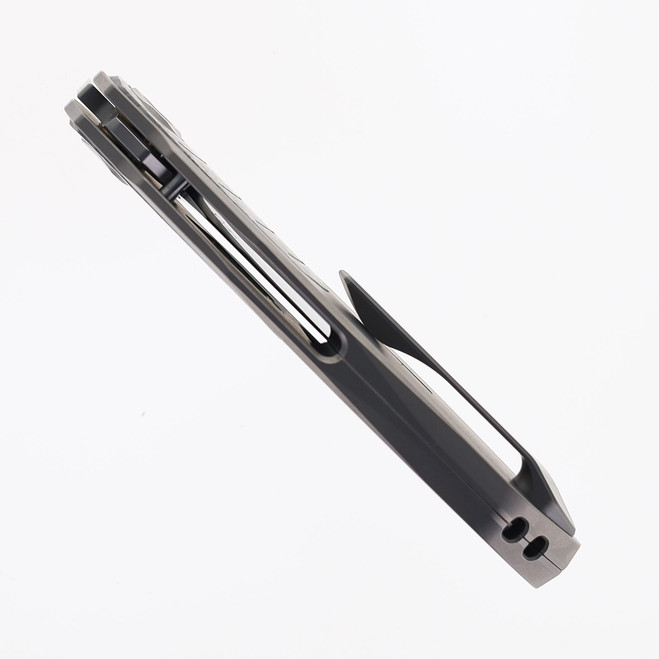 Poikilo Folding Knife Grey Titanium Handle M398 Plain Edge