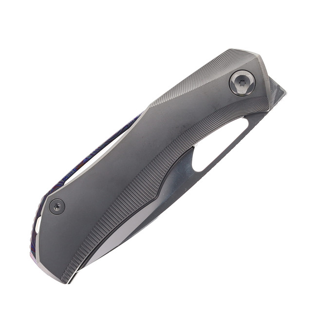 Poikilo Folding Knife DLC Titanium Handle M398 Drop Point Plain