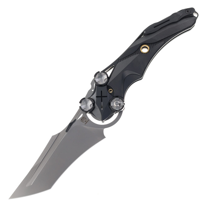 Poikilo Folding Knife Black Titanium Handle M398 Plain Edge Pearlescent Stonewash Finish MUNDUS-PENITENTIA - S1