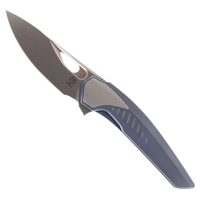 ユー Poikilo Folding Knife Grey Titanium Handle M398 Plain Edge