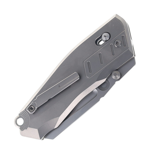 oz Poikilo Folding Knife Pearlescent Titanium Handle M398 Plain Edge