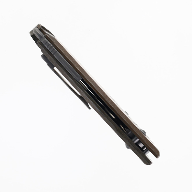 Poikilo Folding Knife Rusty Tank Titanium Handle M398 Plain Edge