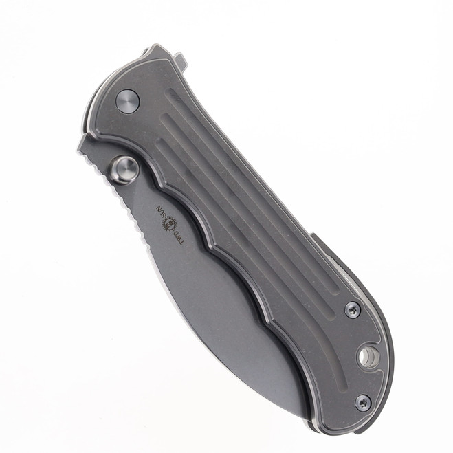 TwoSun Folding Knife Titanium Handle Leaf Blade S90V Plain Edge
