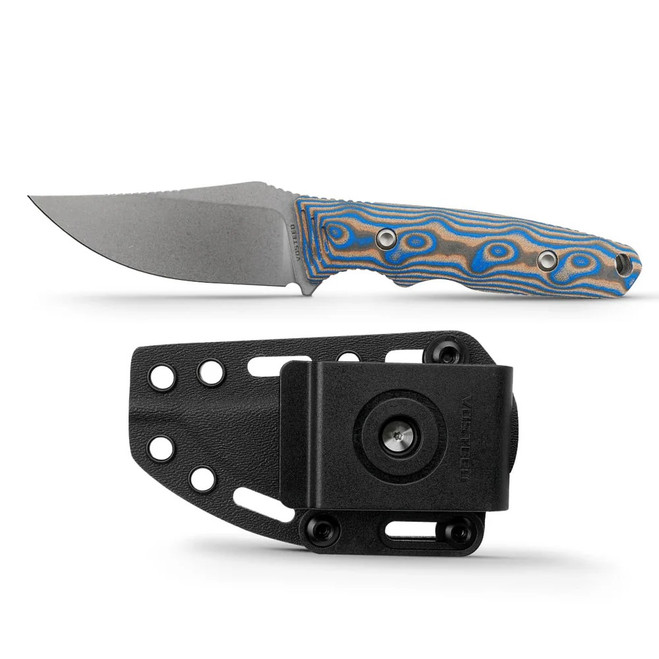 Vosteed H-Back Fixed Blade Knife Blue Ocean Micarta Handle Nitro-V Clip Point Plain Edge Stonewash Finish D0407