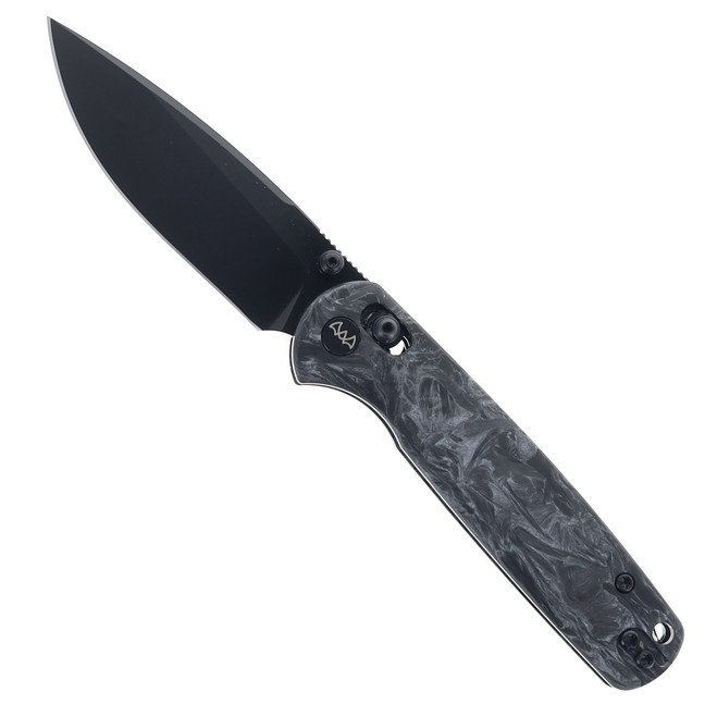 WIXCO Folding Knife Grey Shredded Carbon Fiber Handle 14C28N Plain Black Blade WX10-BNV