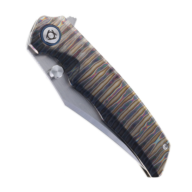 SixLeaf Folding Knife Fire Titanium Handle 10Cr15Mov Plain Edge SL-91