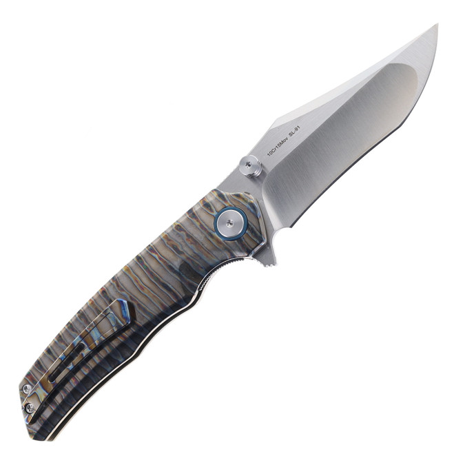 SixLeaf Folding Knife Fire Titanium Handle 10Cr15Mov Plain Edge SL-91