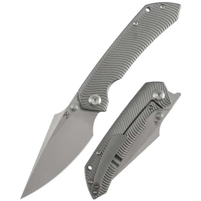 Kansept Fenrir Folding Knife Beadblast Titanium Handle S35VN Wharncliffe Plain Edge Satin Finish K1034C1