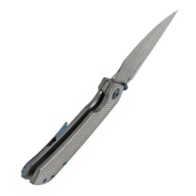 Kansept Fenrir Folding Knife Beadblast Titanium Handle Damascus