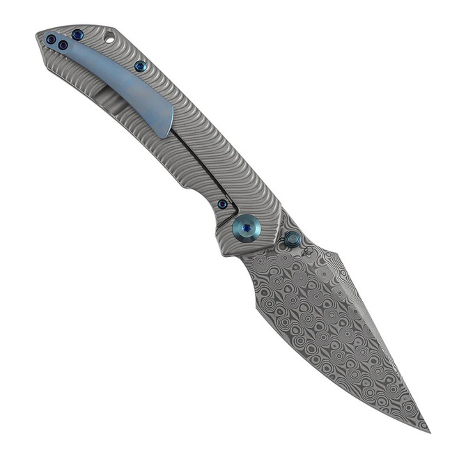 Kansept Fenrir Folding Knife Beadblast Titanium Handle Damascus