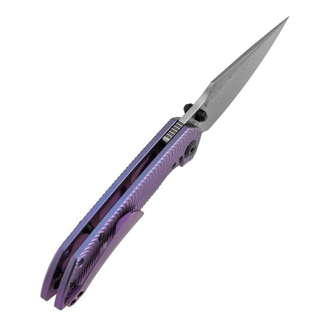 Kansept Fenrir Folding Knife Purple Titanium Handle Damascus