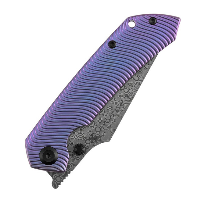 Kansept Fenrir Folding Knife Purple Titanium Handle Damascus
