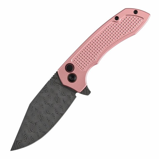 Tenable Entity Folding Knife Rose Gold Aluminum Handle Damascus