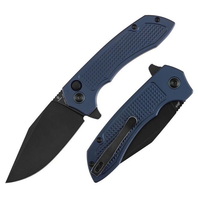 Tenable Entity Folding Knife Blue Aluminum Handle 14C28N Drop Point Plain Edge Blackwash Finish B1036F5