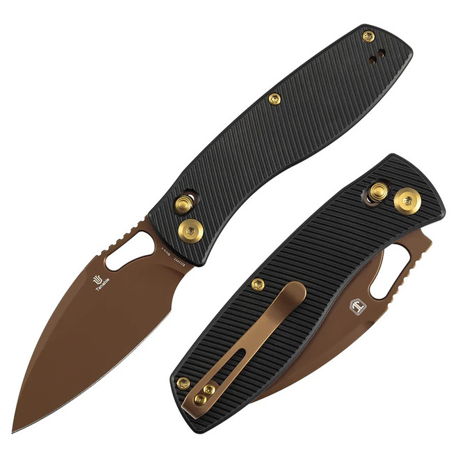 Tenable Heron Folding Knife Black Aluminum Handle Nitro-V Plain Edge Rose Gold Finish B2124V2
