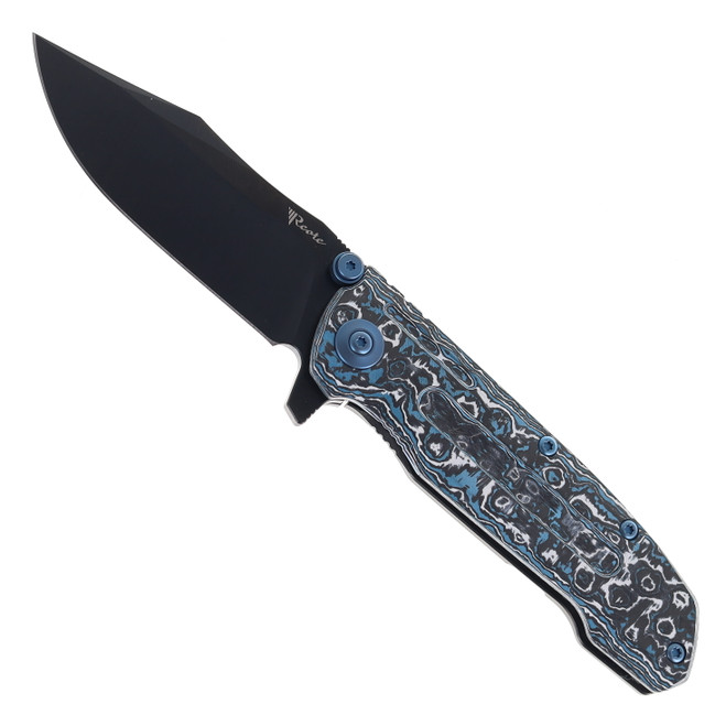 Reate 9D-V2 Folding Knife FatCarbon Frost & DLC Titanium Handle DLC  154CM Blade