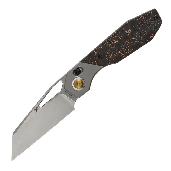 Kansept QTRO Folding Knife Beadblast Titanium/Copper Carbon Fiber Handle Elmax Plain Edge Stonewash Finish K1118VA1