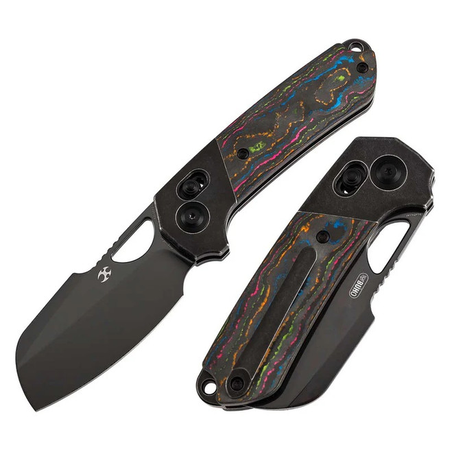 Kansept Nahual Folding Knife Blackwash Titanium/80's CamoCarbon Handle Magnacut Plain Black DLC Blade K2125V1