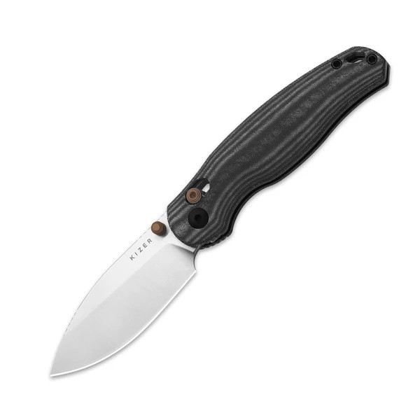 Kizer Phoca CD Folding Knife Black Norplex UltreX Micarta Handle 14C28N Drop Point Plain Edge Satin Finish V3781CDA1