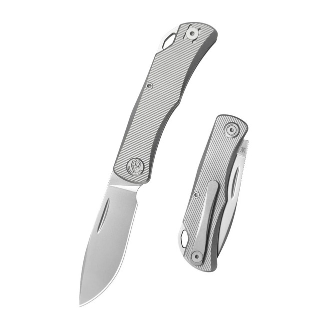 KB Knives El Dorado Folding Knife Sandblast Titanium Handle M390 Clip Point Pain Edge Silver Beadblast Finish KB469A