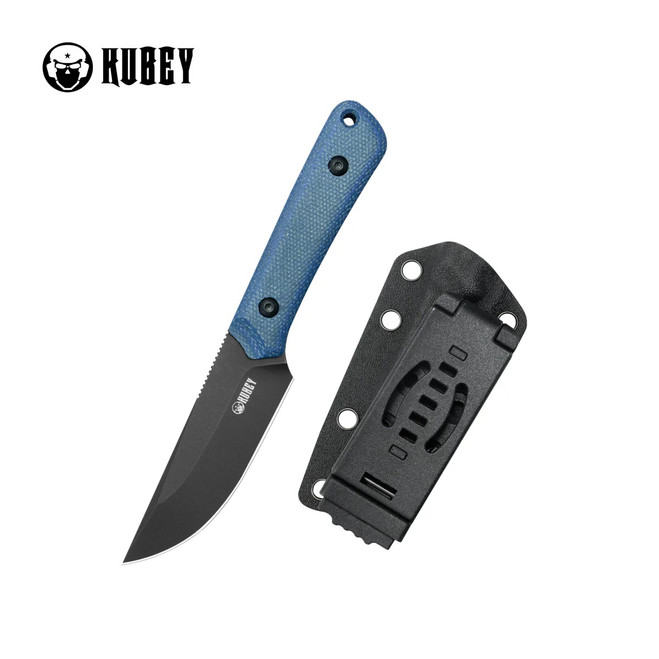 Kubey Thorn Fixed Blade Knife Blue Micarta Handle 14C28N Drop Point Plain Edge Blackwash Finish KU413D
