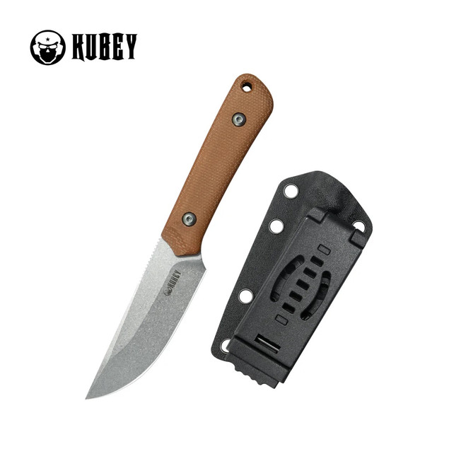 Kubey Thorn Fixed Blade Knife Brown Micarta Handle 14C28N Drop