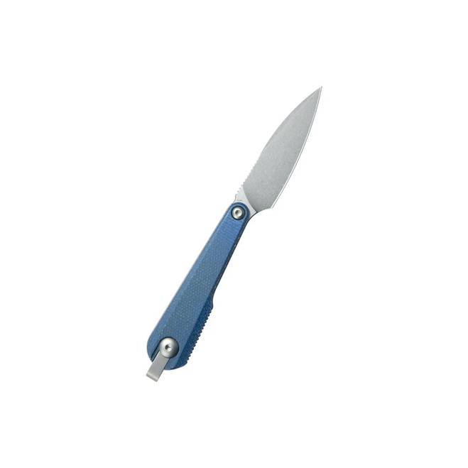 Kubey YAG Fixed Blade Knife Blue Micarta Handle 14C28N Wharncliffe