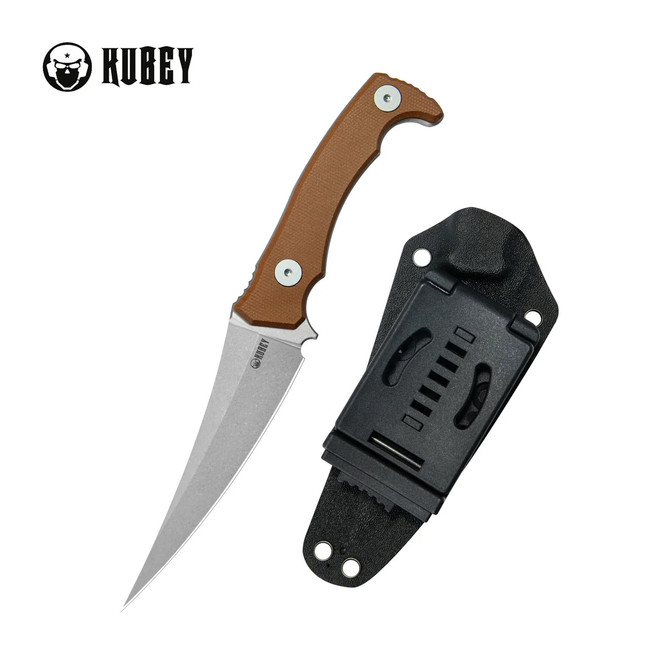 Kubey Sicarii Fixed Blade Knife Brown Micarta Handle 14C28N Skinner Plain Edge Beadblast Finish KU477E