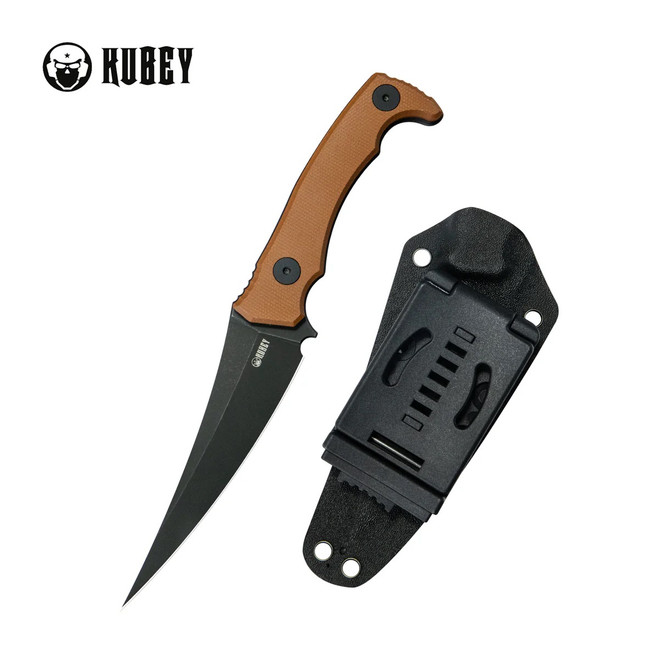 Kubey Sicarii Fixed Blade Knife Brown Micarta Handle 14C28N Skinner Plain Edge Blackwash Finish KU477F