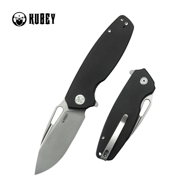 Kubey Tityus Folding Knife Black G10 Handle 14C28N Drop Point Plain Edge Beadblast Finish KU322O