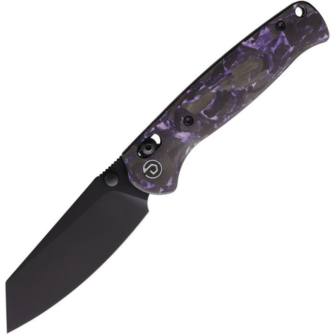 Defcon Artifact Axis Lock Folding Knife Black and Purple Carbon Fiber Handle Black 14C28N Wharncliffe Blade TD024CFPP