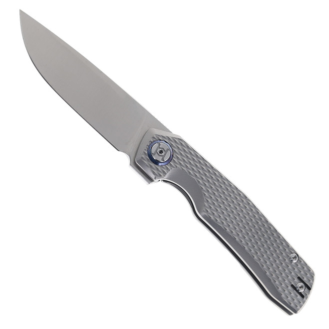 Kunwu TAO II Folding Knife Diamond Textured Titanium Handle Vanax Drop Point Plain Edge K703T-1