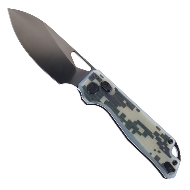 Kunwu Pulsar Folding Knife Camo G10 Handle Elmax Plain Edge DLC/Satin Finish X705MO