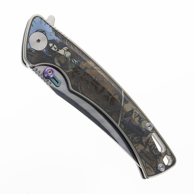 CH Otoman Folding Knife Silver Titanium Handle 7layers Damascus