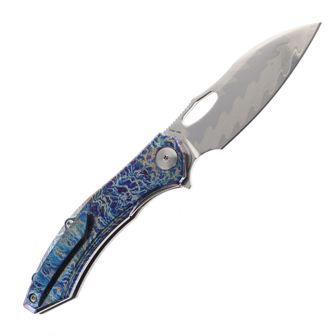 CH Cupra Folding Knife Flame Titanium Handle 7layers Damascus