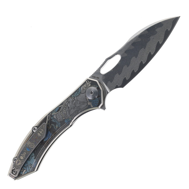 CH Cupra Folding Knife Silver Titanium Handle 7layers Damascus