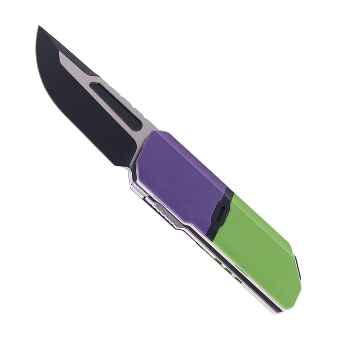 Maxace Capsule Pocket Knife Cerakote Purple/Green Titanium Handle M398 Blade MM49-1-B