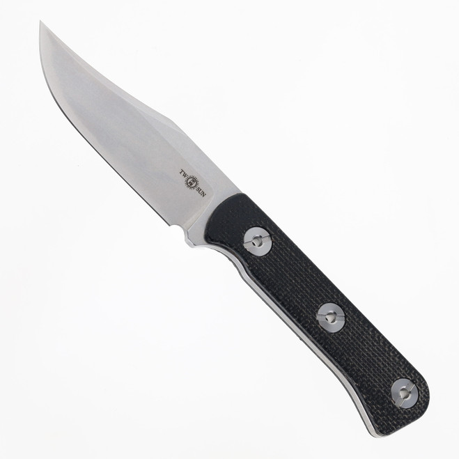 TwoSun Fixed Blade Knife Black Micarta Handle D2 Plain Edge Stonewash Finish TS613