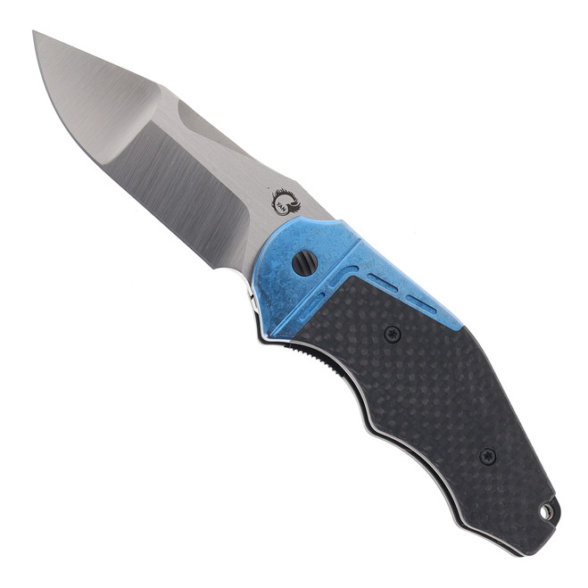 Yan Knives GTC Cabot Folding Knife Carbon Fiber w/ Blue Crystal Titanium Bolster S90V Blade