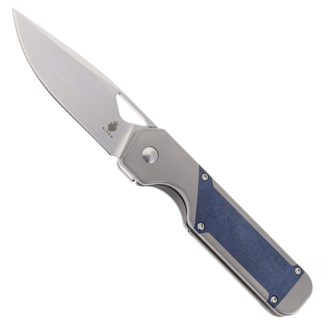 (From Collection) WMK Exclusive Kizer Militaw Pocket Knife Jonathan Style Titanium & Blue Richlite Handle 154CM  Steel Ki3634E1