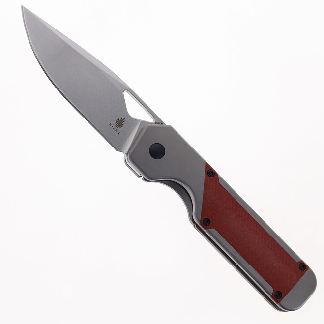 (From collection) WMK Exclusive Kizer Militaw Pocket Knife Jonathan Style Titanium & Red Micarta Handle 154CM  Steel V3634E2