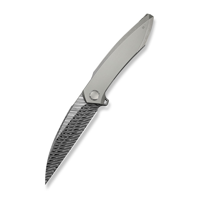 WE Fluxor Folding Knife Polished Beadblast Titanium Handle Damasteel Plain Edge WE23071-DS1