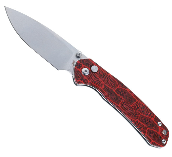 (From collection) WMK Exclusive CJRB Pyrite Folding Knife  Black & Red Gmascus G10 Handle AR-RPM9  Drop Point Plain Edge Stonewash Finish J1925-MFS