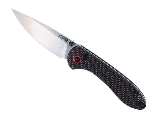 (From Collection) WMK Exclusive BUTTON Lock CJRB FELDSPAR Folding Knife Black & Red Carbon Fiber Handle AR-RPM9 Plain Edge J1912-BRC