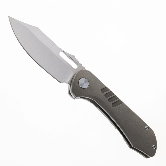 (Strong Detent) Open Box/Returned Tuya Shocker Folding Knife Bronze OP Titanium Handle 20CV Plain Edge Satin Finish 1731-C