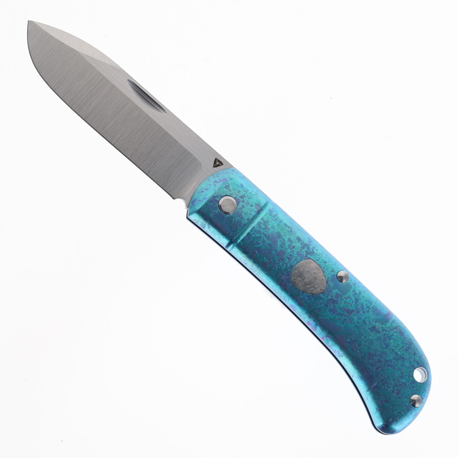 Tuya Q.A.R. Folding Knife Aqua Blue Crystalized Titanium Handle M390 Blade T1744-A-#19