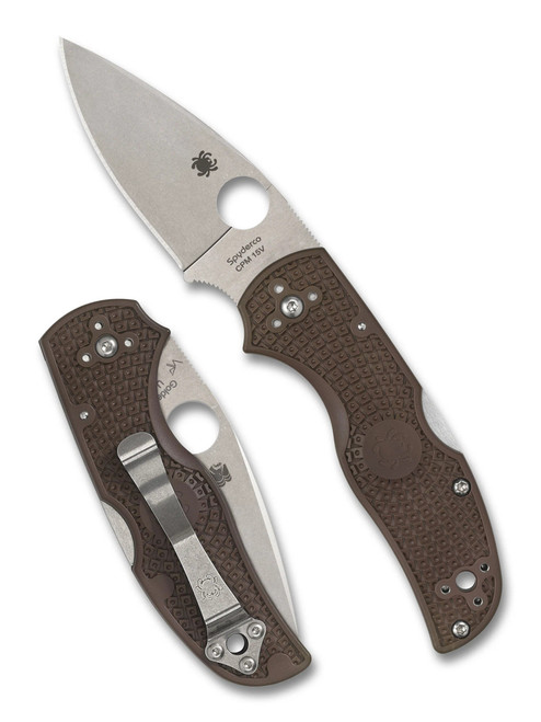 (Collectors Club #23) Spyderco Sprint Run Native 5 Lightweight Pocket Knife Brown FRN Handle 15V Steel C41PBN15V5